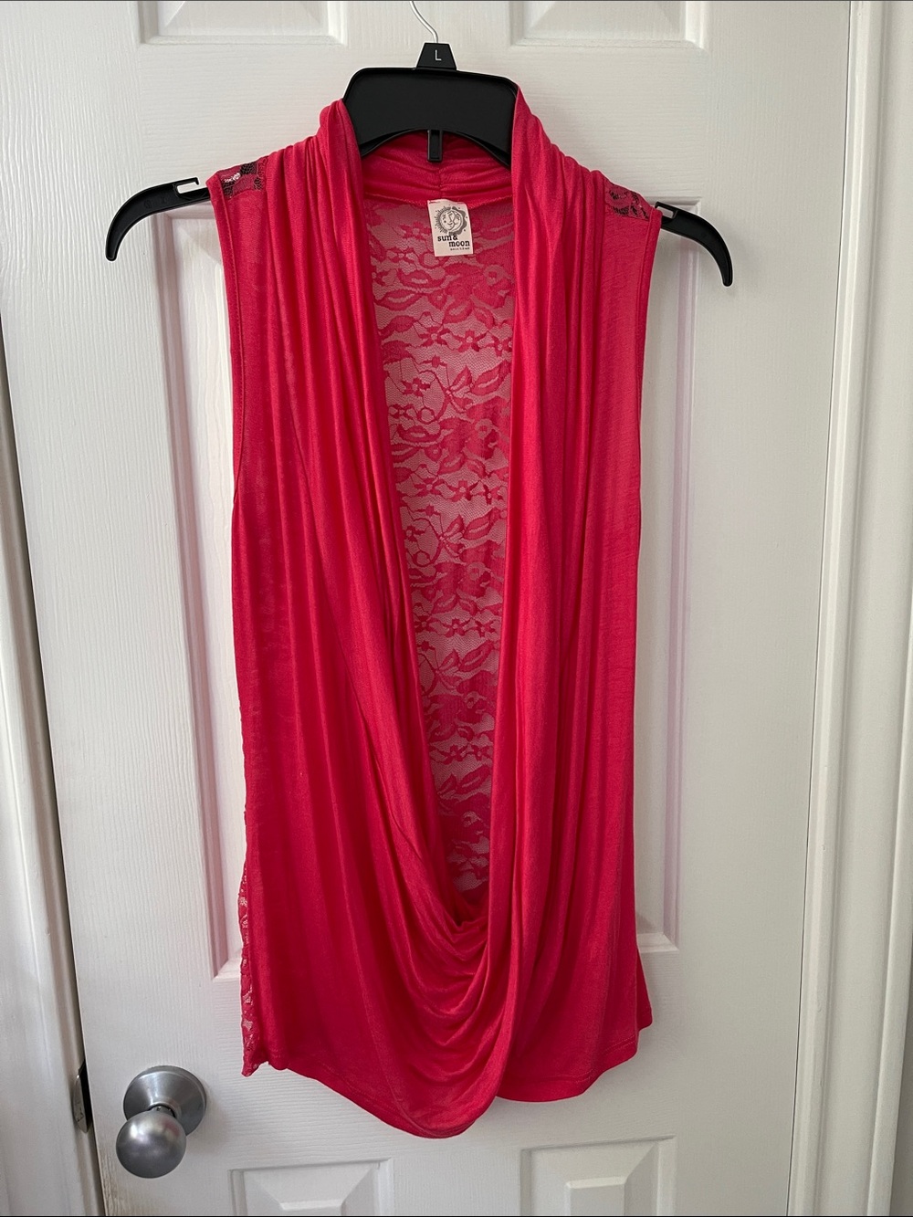 Lace-Back Draped Open Front - Coral/ pink